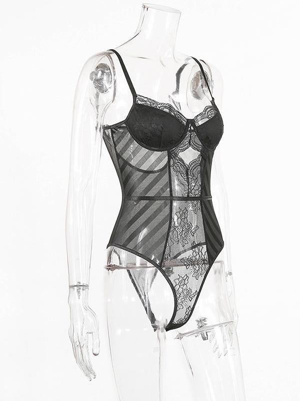 Lace Split-Joint See-Through Bodysuit Lingerie