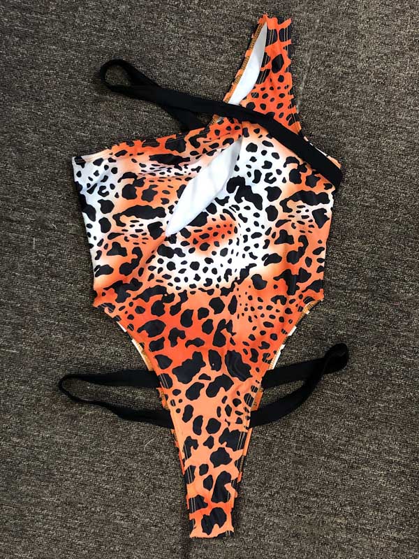 Einteiliger Monokini mit Leopardenmuster und hohlem Bauch 