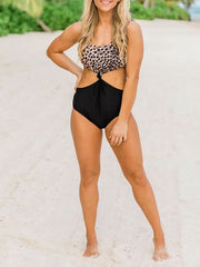 Sleeveless Leopard Print Split-Joint Monokini Swimwear