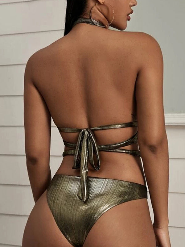 Sexy Bandage Hollow  Embellished One-Piece Swimwear