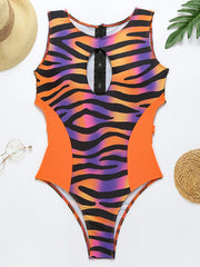 Sleeveless Hollow Contrast Color One-Piece Swimwear