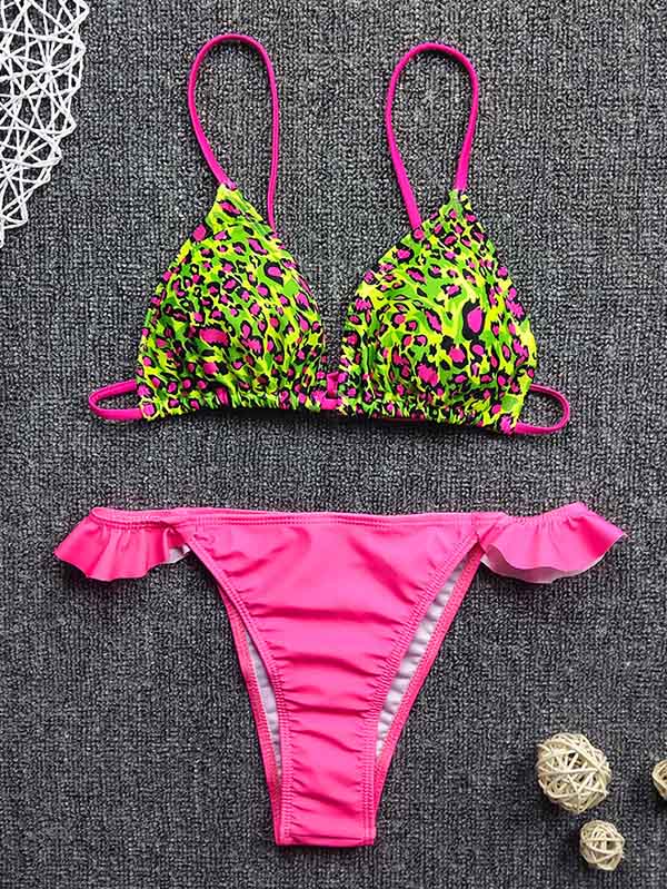 Halterneck Leopard Print Bikini Swimwear