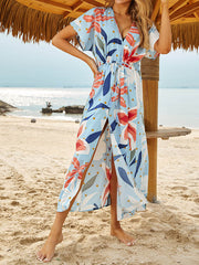 Short Sleeve V-Neck Midi Dress Cover-Up Swimwear