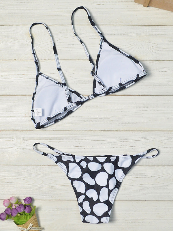 Polka-Dot Printed Triangles Split Bikini Swimsuit