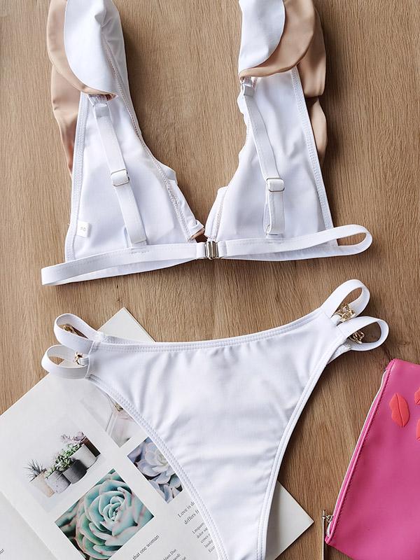 Flared Sleeves V-Neck Split Bikini Swimsuit