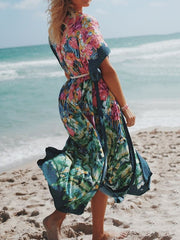 Floral-Print Belted Knotted Tunicshang Cover-Ups Tops