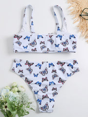 Floral-Print U-Neck Split Bikini Swimsuit