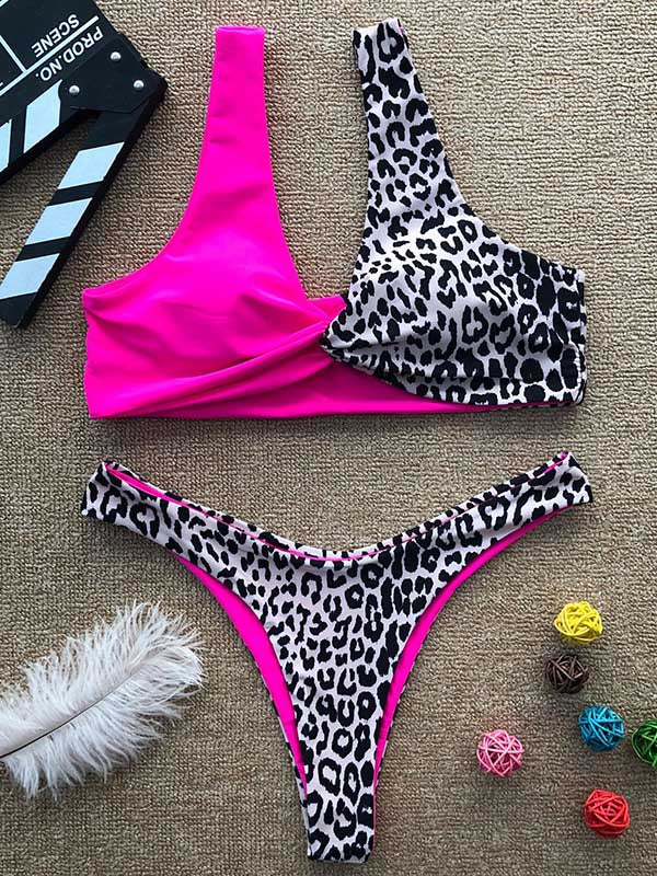 Leopard Print Split-Joint Bikini Swimsuit