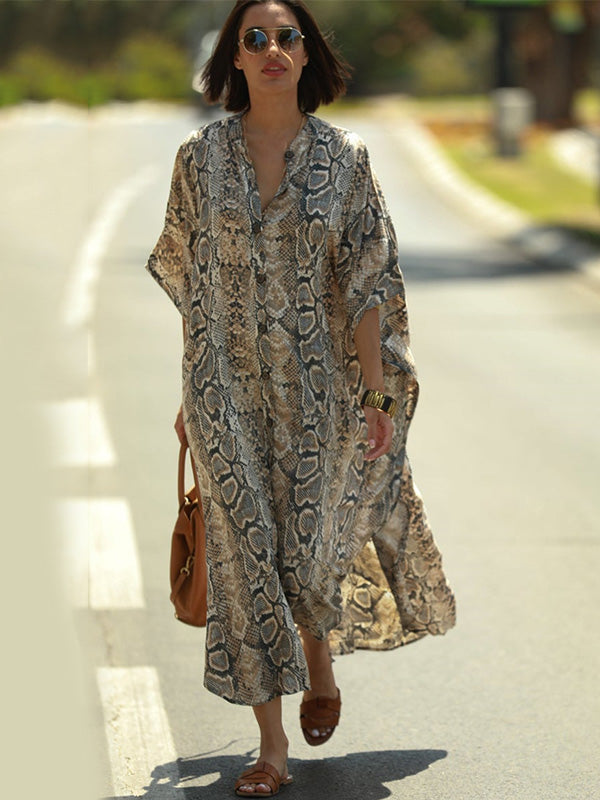 Animal Printed Loose Pocket Cardigan Vacation Beach Cover-Up Swimwear