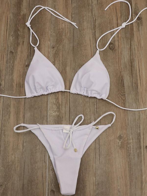 Sexy Bikini-Badeanzug mit einfarbigem Dreiecksmuster und Schlitz 