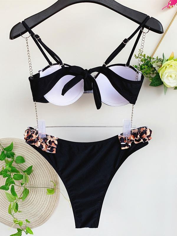 Ruffled Bandeau Underwired Split Bikini Swimsuit