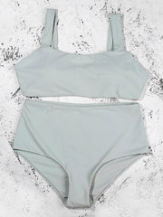 Solid Color Square-Neck Empire Split Bikini Swimsuit