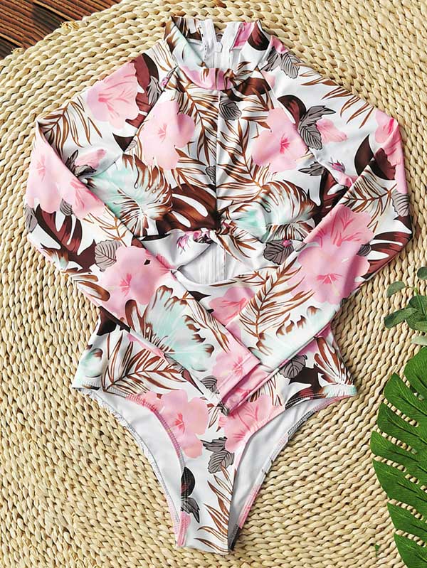 Long Sleeve Floral-Print Hollow Wetsuit