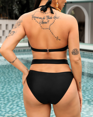 Sexy Bandage Hollow Underwired Split Bikini Swimsuit