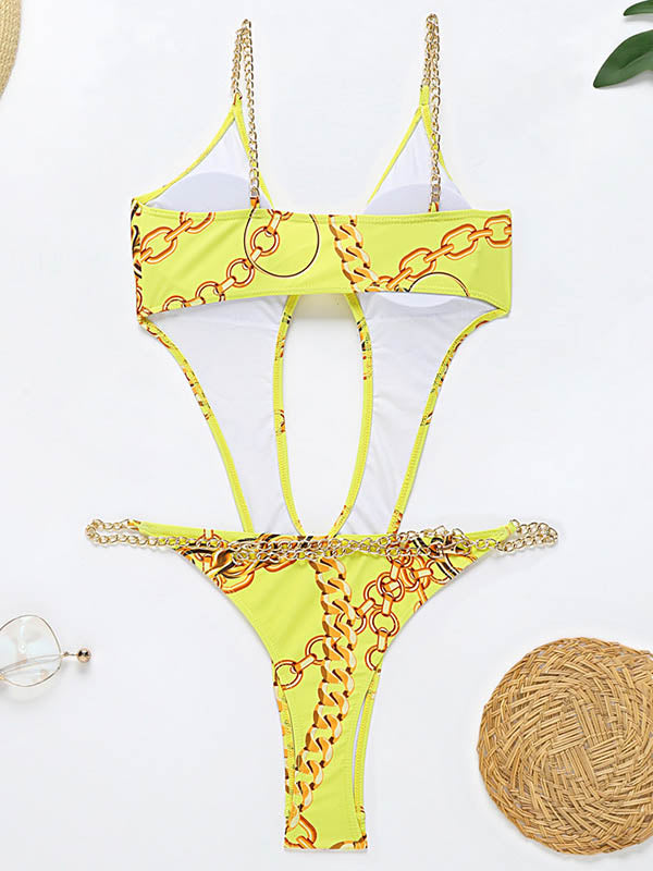 Monokini Chains Split-Joint Hollow Backless One-Piece Swimwear