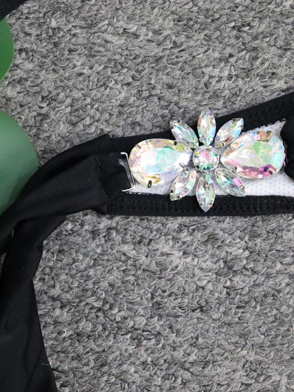 Gorgeous Embellished Knotted Triangles Split Bikini Swimsuit