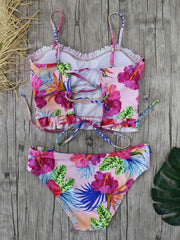 Floral-Print High-Waist Split Bikini Swimsuit