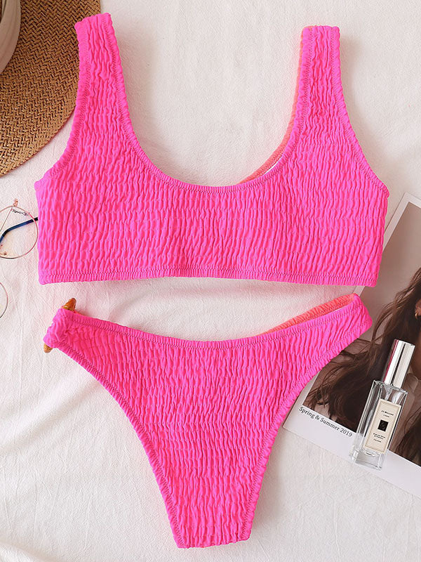 Plain Sleeveless Split-Joint Brazilian Bikini Swimwear