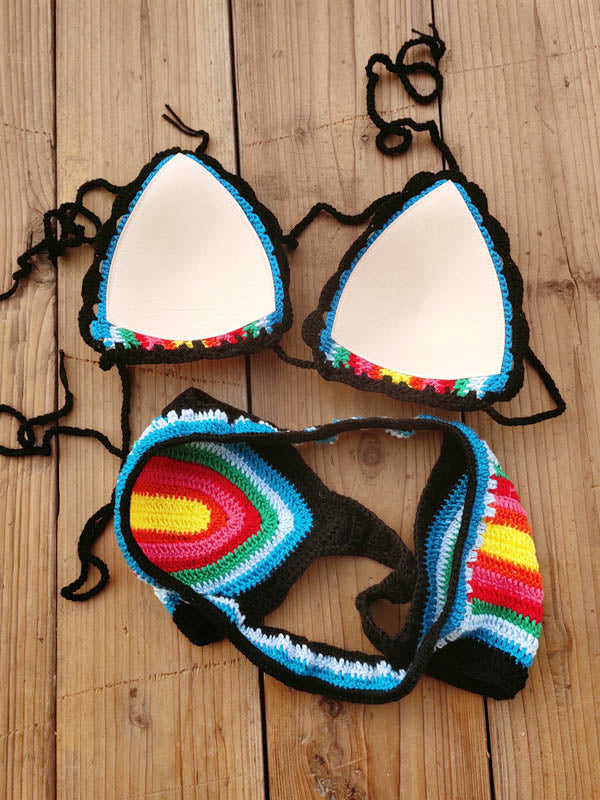 Brasilianische Bikini-Bademode mit Farbblock-Crochetgo-Dreiecken 