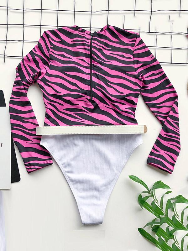 Zebra Print Split-Joint Belted Wetsuit