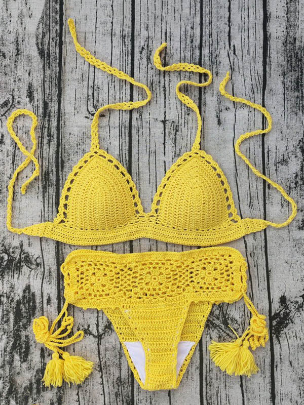 Crochetgo – Bikini-Badeanzug mit Schlitz und hohlen Dreiecken 