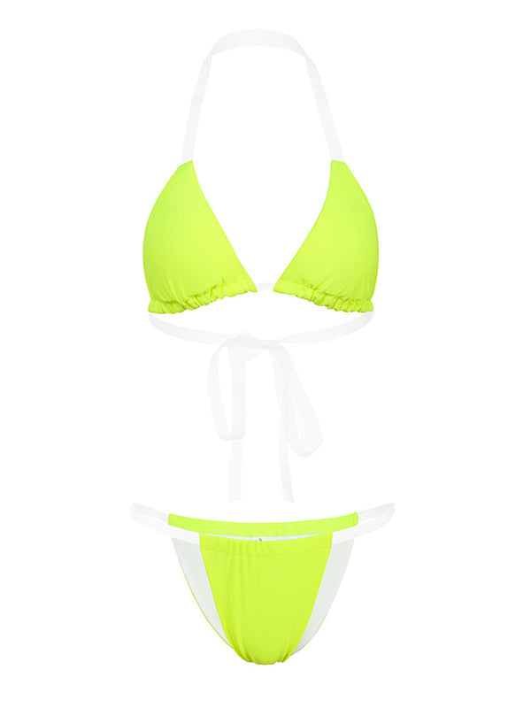 Solid Color Triangles Split Bikini Swimsuit+Long Sleeve Blouse Three-Piece Set