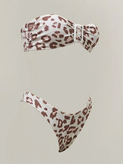 Floral-Print Bowknot Bandeau Split Bikini Swimsuit