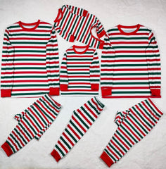 Green Red and White Striped Family Matching Pajamas Set