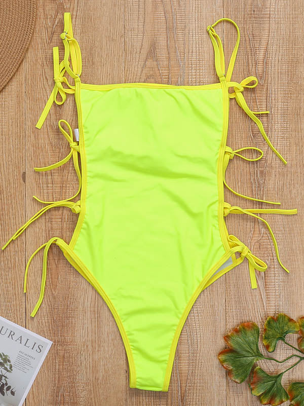 Spaghetti-Neck Tight Hollow Monokini Swimwear