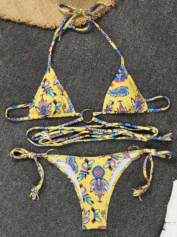 Rückenfreier Bikini-Badeanzug mit Leopardenmuster, Bandage und Dreiecken 