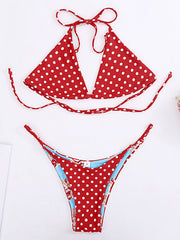 Halterneck Triangles Polka Dot Bikini Swimwear