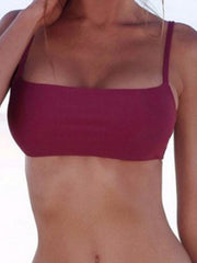 Solid Color Spaghetti-Neck Bandeau Bikini Tops