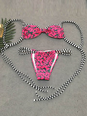 Sexy Leopard Print Bandage Split Bikini Swimsuit