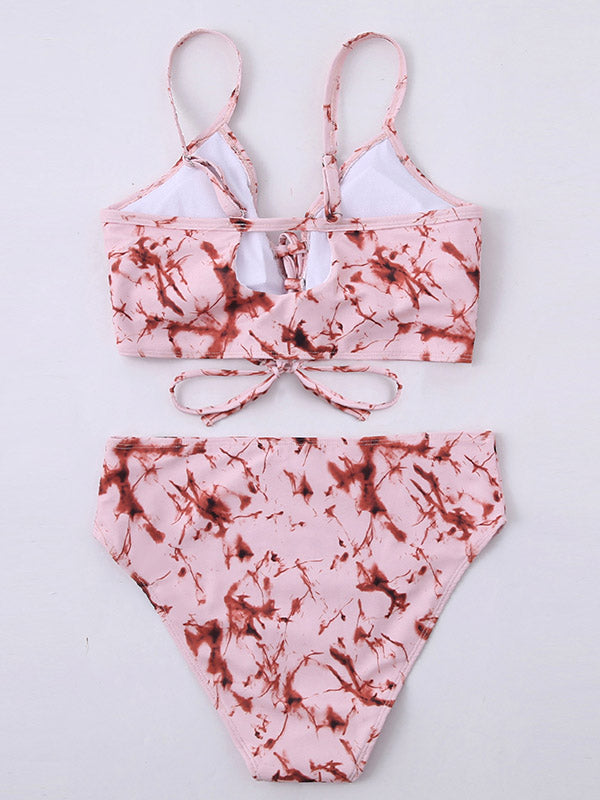 Bikini-Badeanzug mit Batikmuster, Bandage und Schlitz 