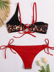 Spaghetti-Neck Leopard Print Bralette Tie Side Bikini Swimwear