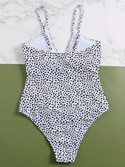 Polka-Dot Printed Bandage Hollow One-Piece Swimwear