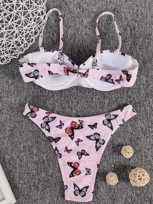 Floral-Print Underwired Bandeau Split Bikini Swimsuit