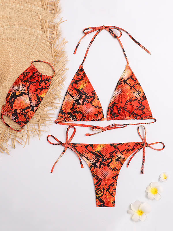 Sexy Bikini-Bademode mit Blumenmuster und seitlichen Bindebändern 