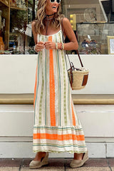 Happy Sunday Linen Blend Ethnic Print A-line Cami Maxi Dress