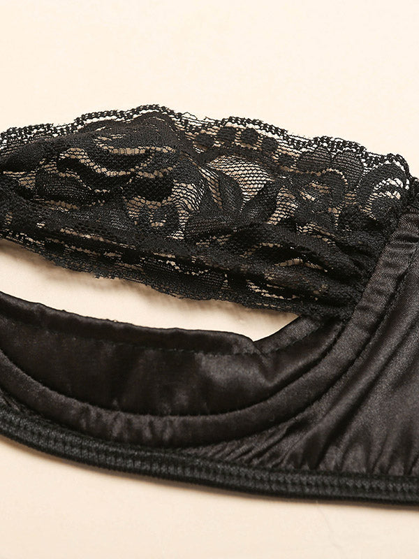 Sexy dreiteiliges Dessous-Set aus durchsichtiger Spitze mit Bügel 