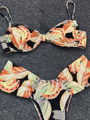 Sexy Fringed  Printing Split Type Bikini Swimsuit