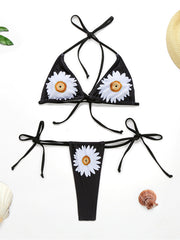 Sexy Bikini-Badeanzug mit Blumenmuster und Dreiecken und Schlitz 