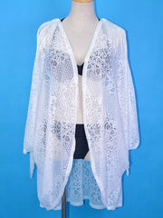 Cardigan Lace See-Through Long Sleeve Tasseled Cover-Up Swimwear