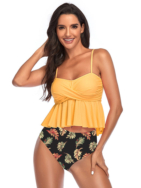 Falbala Folral-Printed High-Waisted Bikinis Swimsuit