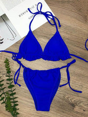 Sexy Triangles Bandage Split Bikini Swimsuit