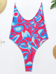 Tie-Dyed Spaghetti-Neck Backless Sexy One-Piece Swimwear