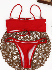 Solid Color Lace-Up Bikinis Swimsuit