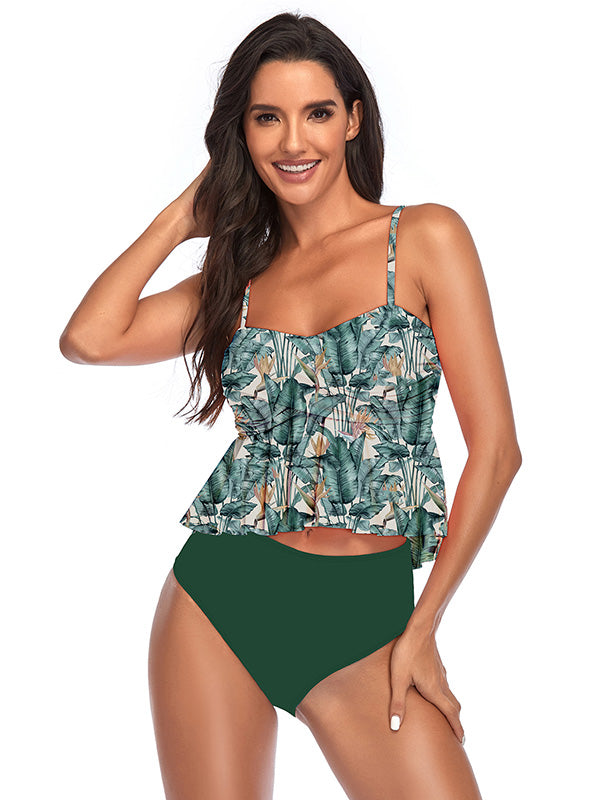 Falbala Folral-Printed High-Waisted Bikinis Swimsuit