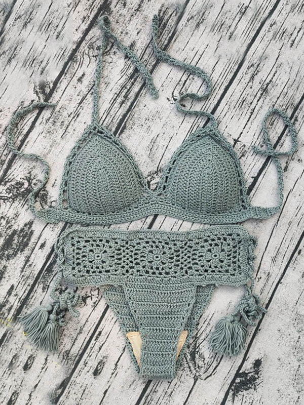 Crochetgo – Bikini-Badeanzug mit Schlitz und hohlen Dreiecken 