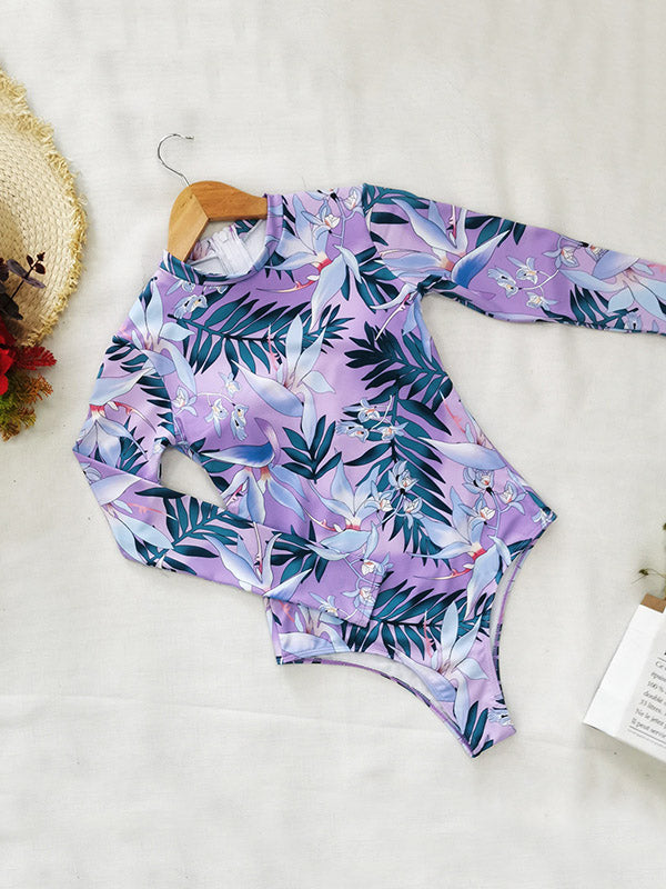 Long Sleeve Floral-Print Hollow Wetsuit